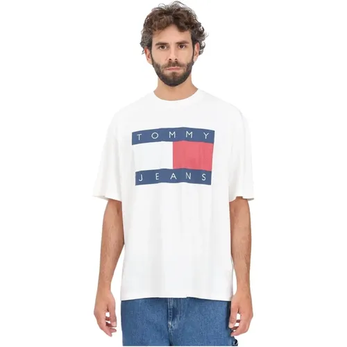 Flaggenlogo Kurzarm T-shirt , Herren, Größe: L - Tommy Jeans - Modalova