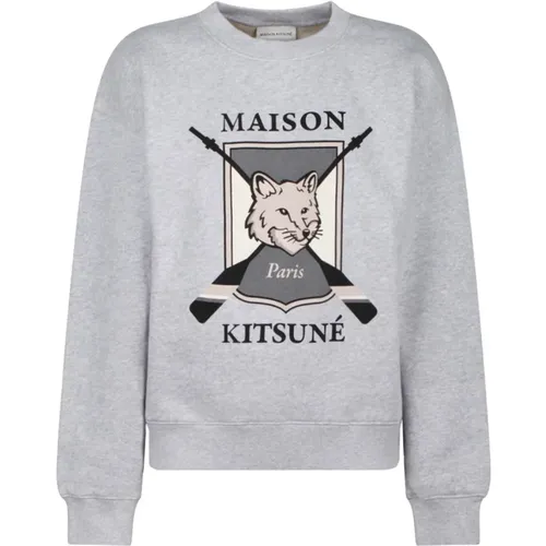 Fuchsmuster Grauer Sweatshirt , Damen, Größe: M - Maison Kitsuné - Modalova