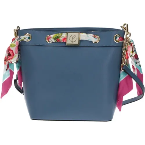 Bucket Bag with Adjustable and Detachable Shoulder Strap and Floral Scarf , female, Sizes: ONE SIZE - Pollini - Modalova