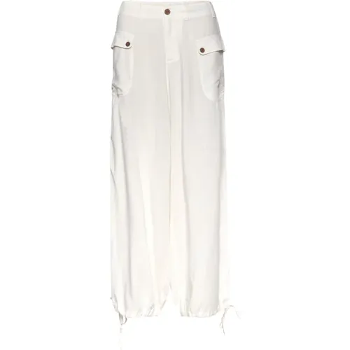 Weiße Hose mit Elastischem Bund , Damen, Größe: M - Cream - Modalova