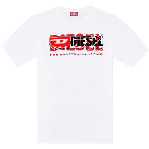 Herren T-Shirt mit kurzen Ärmeln und lockerer Passform,T-Shirt mit mehrlagigen Logos - Diesel - Modalova