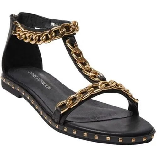 Black Sandals with Gold Chains and Studs , female, Sizes: 4 UK, 3 UK - Sofie Schnoor - Modalova