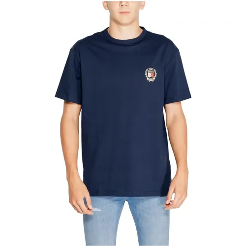 Blaues Baumwoll T-Shirt Kurze Ärmel Herren , Herren, Größe: M - Tommy Hilfiger - Modalova