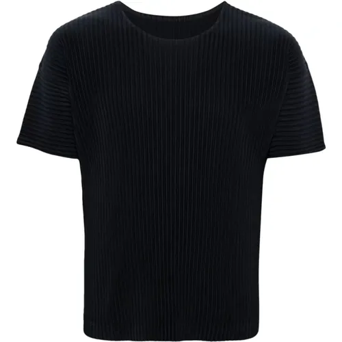 Navyblaue Plissierte T-Shirts und Polos , Herren, Größe: L - Issey Miyake - Modalova