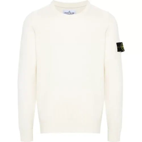 Weißer Crew-neck Lambswool Sweater,Weiße Pullover für Männer - Stone Island - Modalova