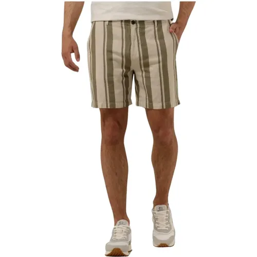 Herren Leinen Streifen Chino Shorts , Herren, Größe: W36 - Cast Iron - Modalova