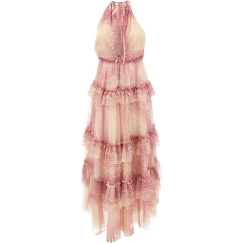 Lace Effect Tulle Dress with Flared Skirt , female, Sizes: 2XS, XS - Philosophy di Lorenzo Serafini - Modalova