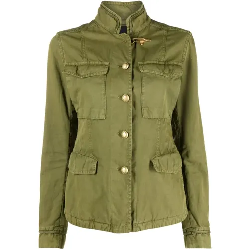 Canvas Jacket with High Neck and Button Fastening , female, Sizes: XL, L, S, M - Fay - Modalova