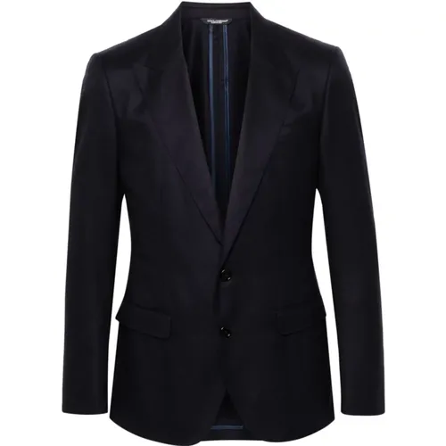 Blazers, male, , Size: L Navy Wool Blazer Men - Dolce & Gabbana - Modalova