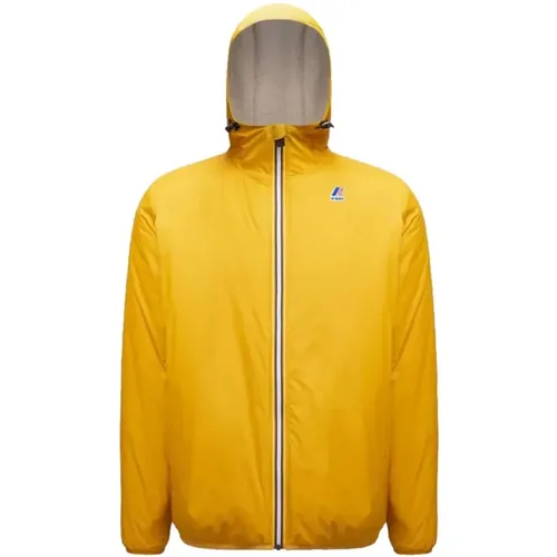 Light Jackets, unisex, , Size: S Unisex Mustard Nylon Jacket with Hood - K-way - Modalova