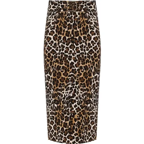 Animal-Print Midi-Rock mit Schlitz , Damen, Größe: S - Elisabetta Franchi - Modalova