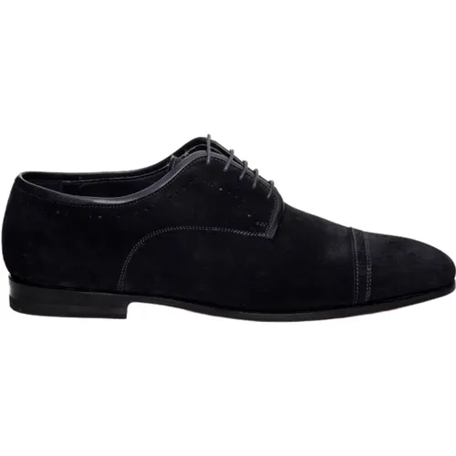 Navy Suede Men`s Lace-up Shoes , male, Sizes: 6 UK - Santoni - Modalova