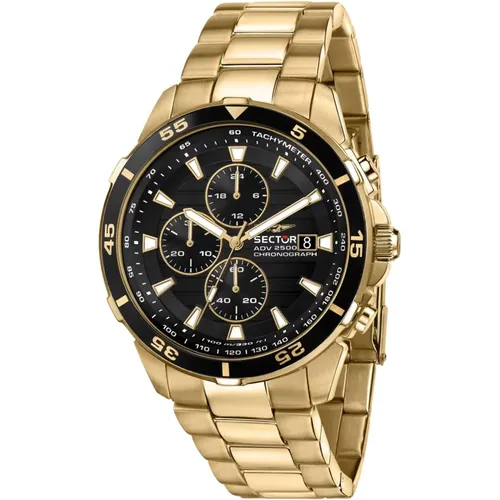 Watches, male, , Size: ONE SIZE Chronograph Adv2500 Black Gold Bracelet Watch - Sector No Limits - Modalova