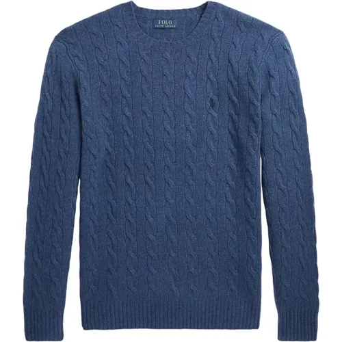 Blauer Melierter Kabelstrick-Woll-Kaschmir Pullover , Herren, Größe: L - Polo Ralph Lauren - Modalova