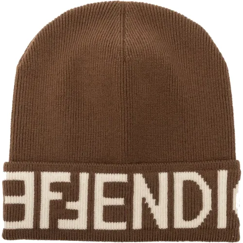 Beanies, female, , Size: S Wool beanie with logo - Fendi - Modalova