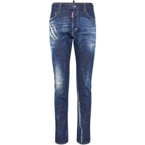 Blaue Distressed Slim Fit Denim Jeans , Herren, Größe: XL - Dsquared2 - Modalova