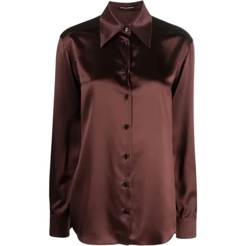 Rostbraune Seidenbluse mit Satin-Finish - Dolce & Gabbana - Modalova