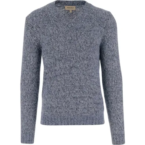 Round-neck Knitwear, male, , Size: L Alpaca Blend V-Neck Sweater Grey-Blue - Woolrich - Modalova