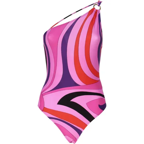 MultiColour One Shoulder Swimsuit , female, Sizes: L, XS, M - EMILIO PUCCI - Modalova