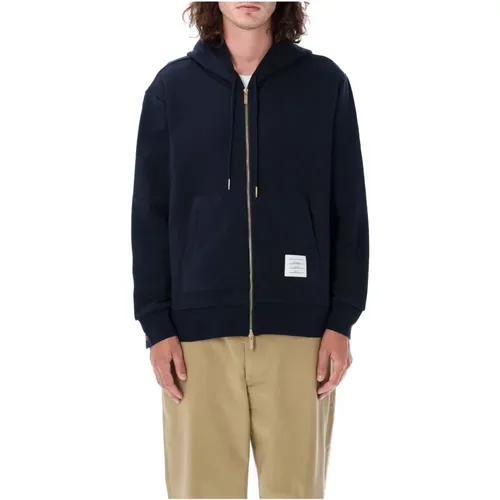 Navy Hooded Zip-Up Knitwear , male, Sizes: XL - Thom Browne - Modalova