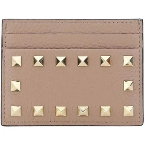 Wallets & Cardholders, female, , Size: ONE SIZE Studded Leather Card Holder with Rockstuds - Valentino Garavani - Modalova