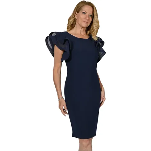 Marineblaues Kleid mit Dramatischen Rüschenärmeln , Damen, Größe: 2XL - Frank Lyman - Modalova