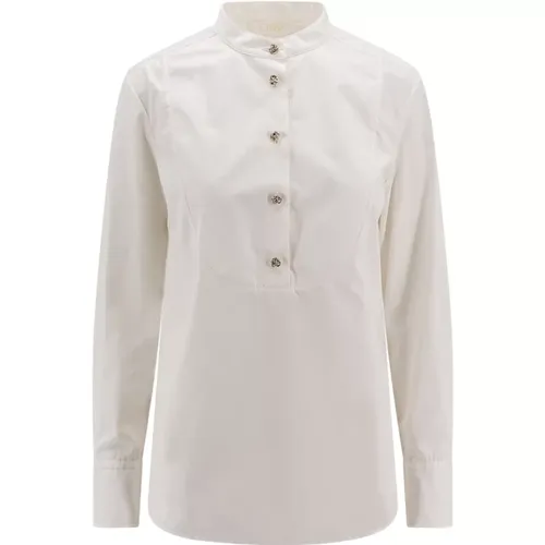 Weiße Bluse mit Rundhalsausschnitt und Profilen , Damen, Größe: S - Chloé - Modalova