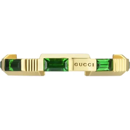 Rings, female, , Size: 52 MM Ybc662256002 - 18kt gold, green tourmaline - Link to Love ring - Gucci - Modalova