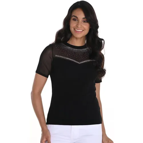 Mesh Schulter T-Shirt Schwarz , Damen, Größe: M - Frank Lyman - Modalova