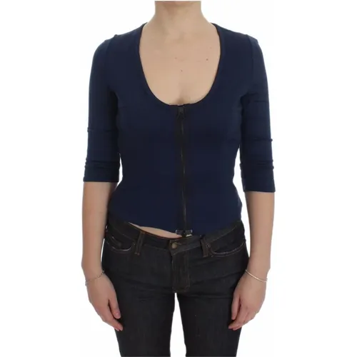 Blauer Full Zipper Crew-Neck Sweater , Damen, Größe: S - Exte - Modalova