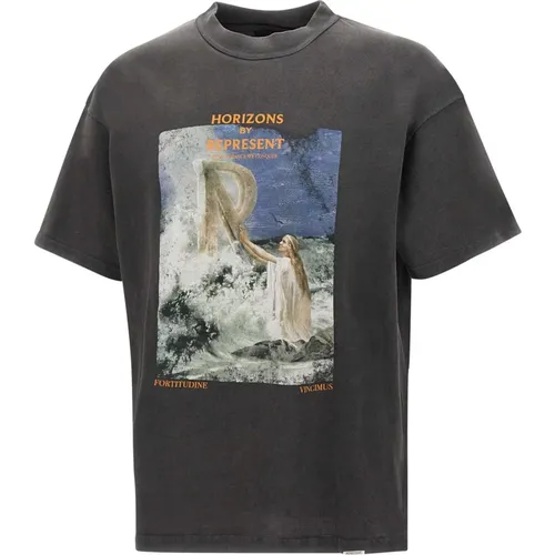 Men's Cotton T-shirt with Logo Print , male, Sizes: L, M - Represent - Modalova