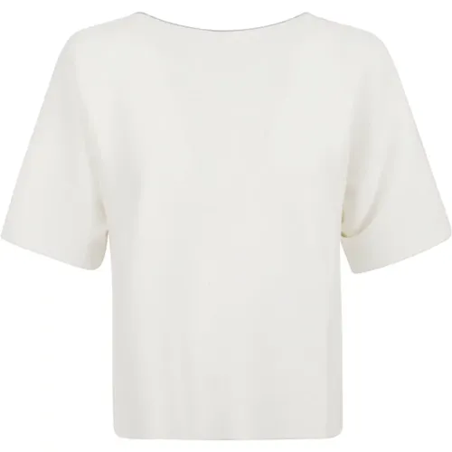 Weiße Baumwoll-Bootneck-Pullover mit Brillantem Detail , Damen, Größe: XS - Fabiana Filippi - Modalova