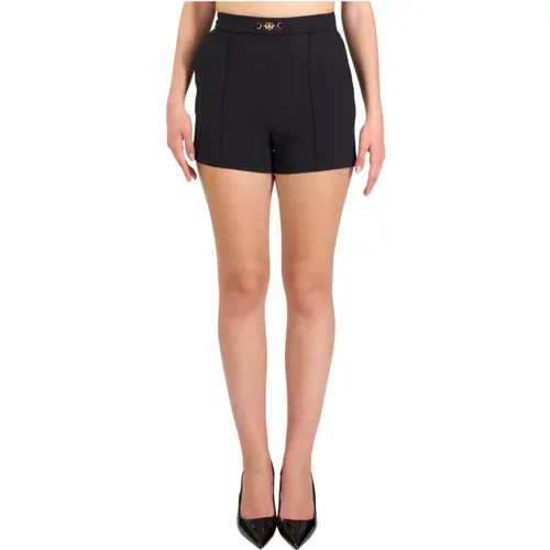 Stretch Crepe Shorts with Metal Logo , female, Sizes: S, M, 2XL, L, XL - Elisabetta Franchi - Modalova