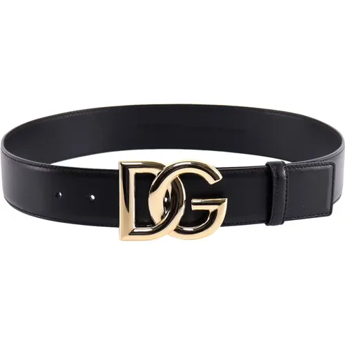 Schwarzer Leder-Logodruckgürtel - Dolce & Gabbana - Modalova