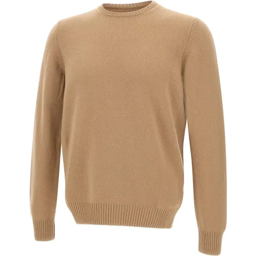 Round-neck Knitwear, male, , Size: 2XL Camel Wool Crew Neck Sweater - Gran Sasso - Modalova