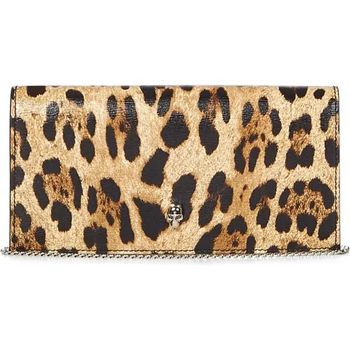 Leopard Print Wallet with Metal Skull , female, Sizes: ONE SIZE - alexander mcqueen - Modalova