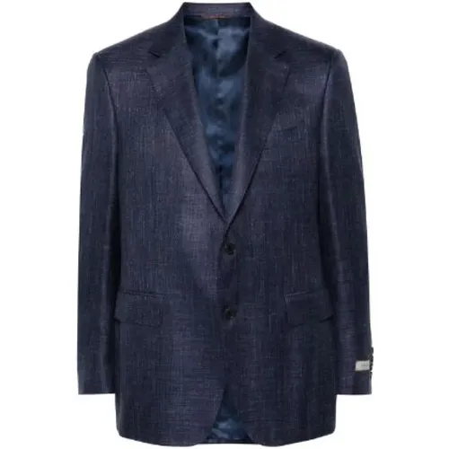 Blazers, male, , Size: XL Navy Checkered Blazer - Canali - Modalova