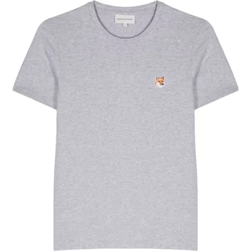 Graue T-Shirts und Polos mit Fox Motif , Damen, Größe: XS - Maison Kitsuné - Modalova