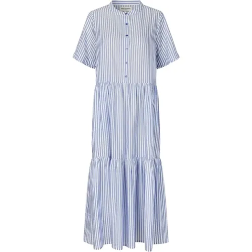 Blau Gestreiftes Midi Kleid mit Volants , Damen, Größe: S - Lollys Laundry - Modalova