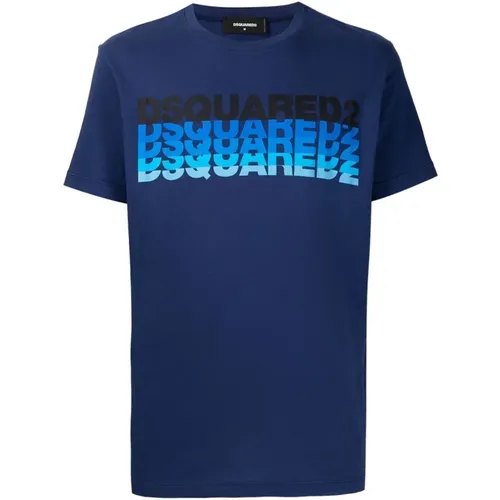 Blau bedrucktes Logo T-Shirt - Dsquared2 - Modalova