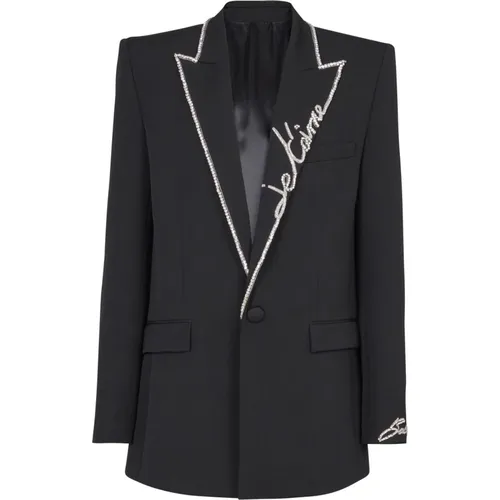 Blazers, male, , Size: M 1-button jacket with embroidered 'Love Letter' collar - Balmain - Modalova