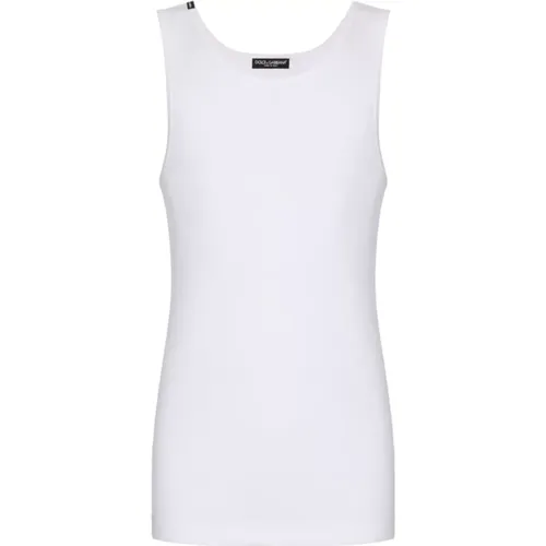 Weiße Baumwoll-Crew-Neck-Ärmelloses T-Shirt - Dolce & Gabbana - Modalova