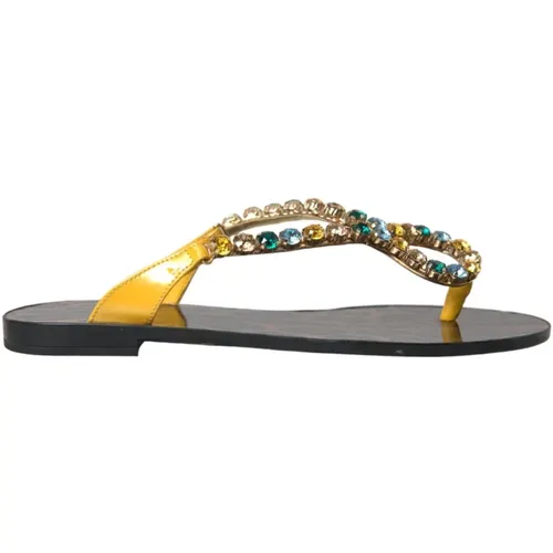 Flip Flops, female, , Size: 5 US Leopard Print Flat Sandals - Dolce & Gabbana - Modalova