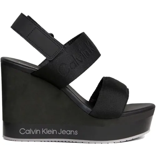 Schwarze Keilabsatz-Sandalen Webbing Damen , Damen, Größe: 38 EU - Calvin Klein Jeans - Modalova