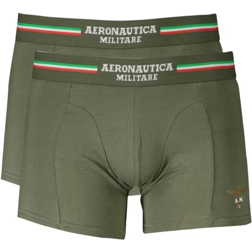 Grüne Baumwoll-Boxershorts Bi-Pack , Herren, Größe: M - aeronautica militare - Modalova