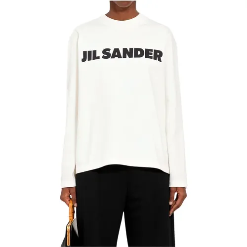 Porcelain Logo Long Sleeve T-Shirt , female, Sizes: L, XS - Jil Sander - Modalova