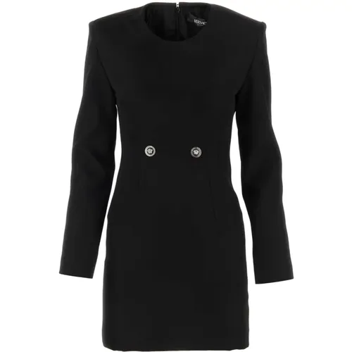 Schwarzes Mini-Kleid im Grain de Poudre Stil - Versace - Modalova