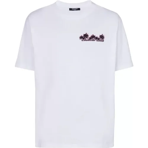 T-Shirt mit Palmenmuster , Herren, Größe: L - Balmain - Modalova