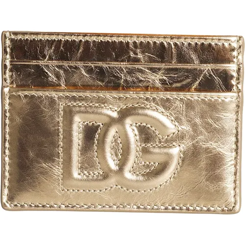 Goldene Geldbörse mit geprägtem Logo - Dolce & Gabbana - Modalova