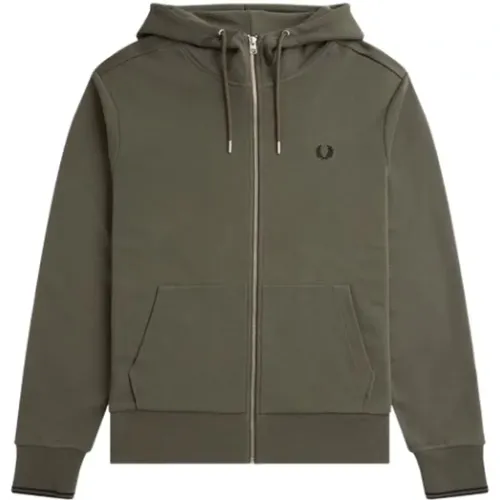 Zip-throughs, male, , Size: M Cotton Blend Zip Hoodie Jacket - Fred Perry - Modalova